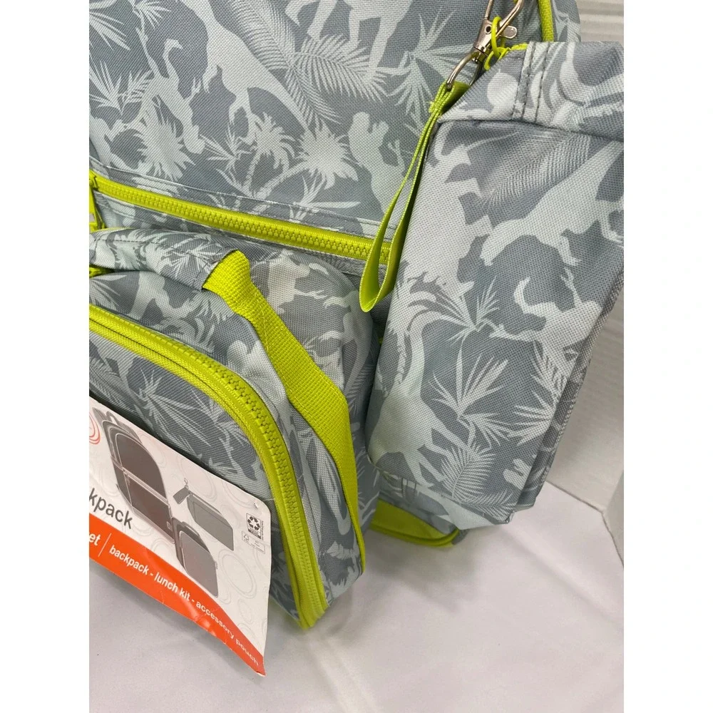 Wonder Nation Backpack Set Kids One Size Green New Tropical Dino 3 Piece Set